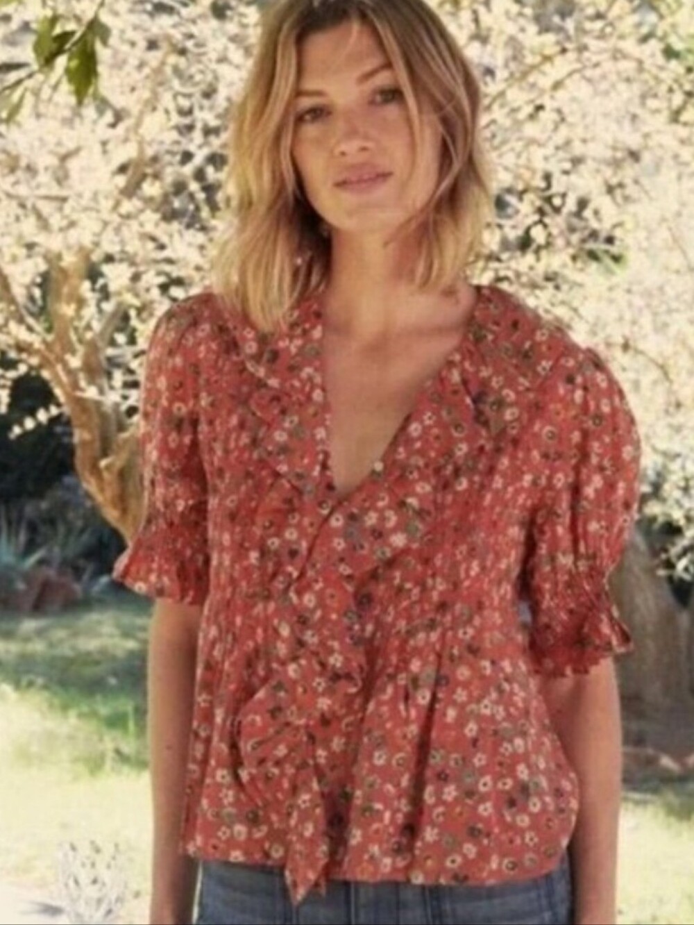 Doen Henri Poppy Tasha Garden Organic Cotton Blouse Size L